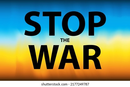 Banner de Stop war in Ukraine sobre el fondo abstracto de la bandera ucraniana moderna. Diseño de símbolos de libertad nacional.
