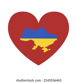 Stop War in Ukraine concept vector illustration. Heart, love for Ukraine, Ukrainian flag and map illustration. Save Ukraine from Russia.