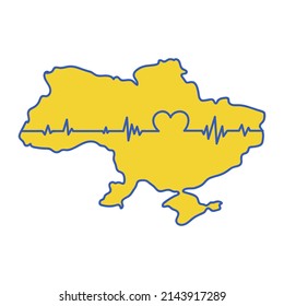 Stop War in Ukraine concept vector illustration. Heart, love for Ukraine, Ukrainian flag and map illustration. Save Ukraine from Russia.