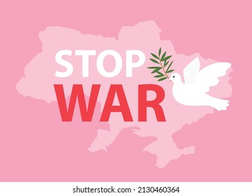 stop war in Ukraine concept, white pigeon carrying olive leaf branch - vector illustration