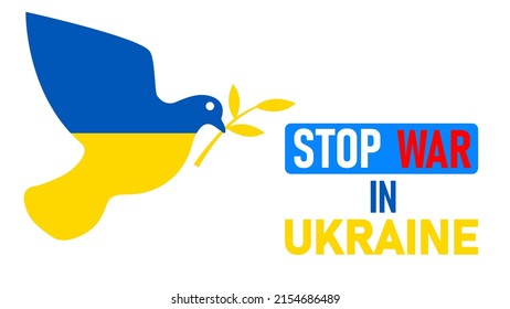 Stop war in Ukraine Dove of Peace, Ukraine flag colors