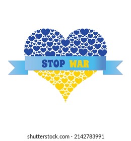 Stop war in Ukraine flag in heart shape concept vector illustration. Together with Ukraine.