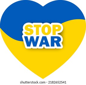 Stop war in Ukraine flag heart emblem icon. Vector