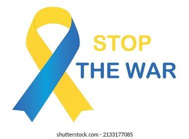 Stop the war in Ukraine. Illustration with mourning ribbon symbol in yellow blue national colors on white background. symbol of mourning in Ukraine. vector illustration
