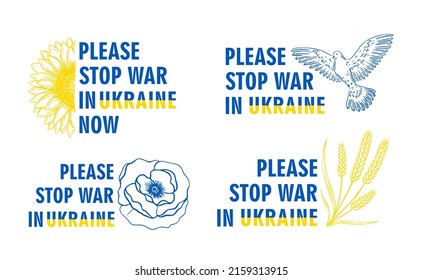 Stop war ukraine sketch. Support sign. Vector yellow and blue illustration design. Ukrainian national peace symbol. Banner design.