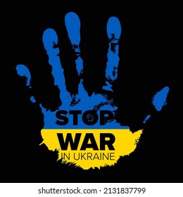 Stop war in Ukraine - support flyer postertemplate for social media header or layout. Illustration for supporting Ukraine with blue and yellow hand