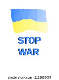 Basta de guerra. Bandera ucraniana. Paz para Ucrania. Aislado sobre fondo blanco