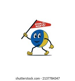 Stop war in ukrainian with illustration character. Ukrainian geopolitics globe crisis