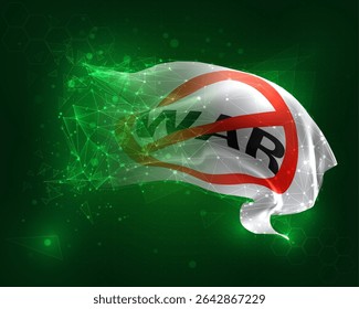 Stop war, vector 3d flag on green background and numbers