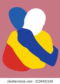 Stop war. Vector illustration of two people in an embrace. Let's stop the war, spread love. Graphic solution. Art. Russia and Ukraine. 