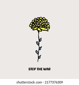 Stop the War. Vector line art illustration with blue and yellow color. Background banner design with flower