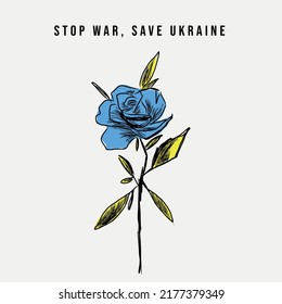 Stop the War. Vector line art illustration with blue and yellow color. Background banner design with rose