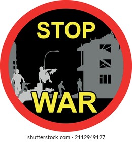 stop war vector sign with soldiers. stop war sign