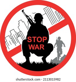 stop war vector sign with soldiers. stop war sign