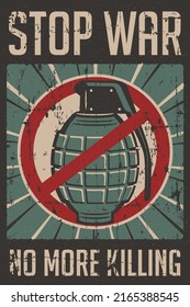 Stopp War Stopp Violence No More Killing Message Retro Poster