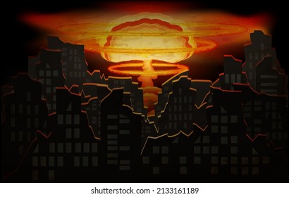 Stopp War Wallpaper mit nuklearer Explosion und zerstörte Stadt . Vektorgrafik