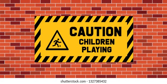 Stop warning Caution children playing signs Kid, back to school bus sign Funny safety first pedestrian icons Kids or child play zone Fun vector traffic, slow down icon Halt beware road allowed area