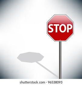 Stop warning sign against gray background - concept. Vector Illustration