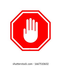 Stop Warning Sign With Hand Symbol. Isolated Vector Illustration