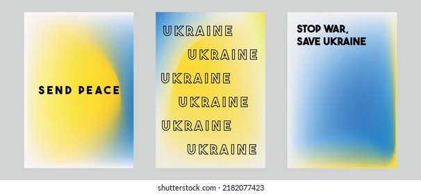 Stop the war.Peace for Ukraine. Set of gradient background with blue, and yellow. Vector illustration.