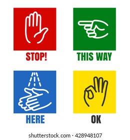 Stop And Wash Your Hands, Pointing And OK Signs. Vector Illustration