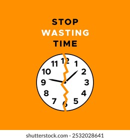Deje de perder el tiempo texto con el reloj de daño agrietado concepto de ahorro de tiempo Ilustración vectorial  