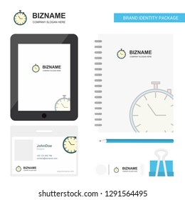 Stop watch Business Logo, Tab App, Diary PVC Employee Card and USB Brand Stationary Package Design Vector Template