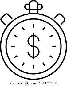 Diseño del icono Detener Watch y el vector de monedas en dólares, símbolo del financiador y los inversores sobre fondo blanco, signo del capitalismo empresarial y las finanzas, concepto de tiempo es dinero, 