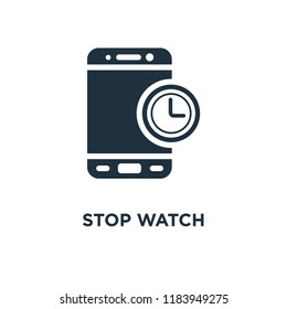 Stop watch icon. Black filled vector illustration. Stop watch symbol on white background. Can be used in web and mobile.