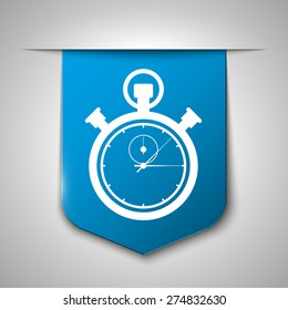 Stop watch icon on blue book bookmark, vector illustration