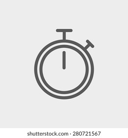 Stop watch icon thin line for web and mobile, modern minimalistic flat design. Vector dark grey icon on light grey background.