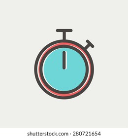 Stop watch icon thin line for web and mobile, modern minimalistic flat design. Vector icon with dark grey outline and offset colour on light grey background.