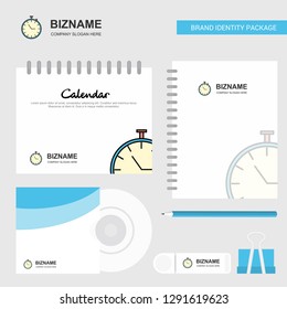 Stop watch Logo, Calendar Template, CD Cover, Diary and USB Brand Stationary Package Design Vector Template