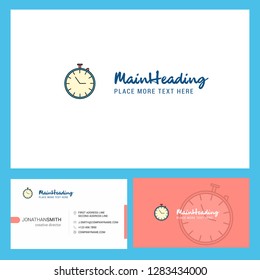 Stop watch Logo design with Tagline & Front and Back Busienss Card Template. Vector Creative Design