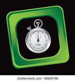 stop watch on tilted green checkered web button