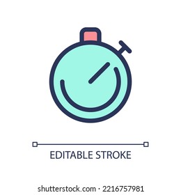 Detener visualización de píxeles de color RGB perfecto icono ui. Herramienta de cuenta atrás. Competencia deportiva. Elemento de línea simple rellenado. GUI, diseño UX para aplicación móvil. Pictograma aislado del vector. Trazo editable. Tipo de letra arial utilizado