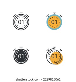 stop watch time vector icon alarm clock showing 01 minute second