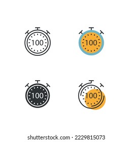 stop watch time vector icon alarm clock showing 100 minute second