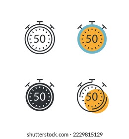 stop watch time vector icon alarm clock showing 50 minute second