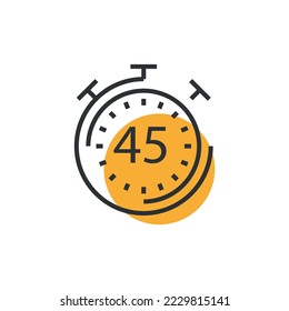 stop watch time vector icon alarm clock showing 45 minute second