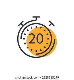 stop watch time vector icon alarm clock showing 20 minute second