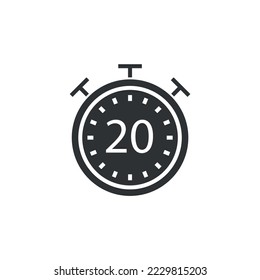 stop watch time vector icon alarm clock showing 20 minute second