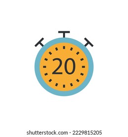 stop watch time vector icon alarm clock showing 20 minute second