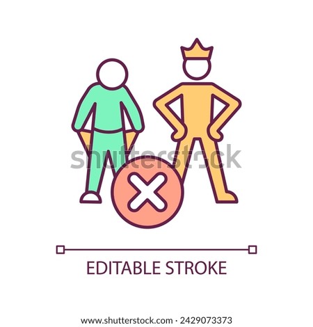 Stop wealth gap RGB color icon. Reduce income inequality. Economic democracy. Rich privilege. Social issue. Isolated vector illustration. Simple filled line drawing. Editable stroke. Arial font used