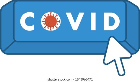 Stop web banner with coronavirus or covid, pandemic or virus infection concept and mouse click. Vector attention and alert illustration 
