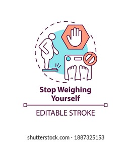 Stop weighing yourself concept icon. Body positivity tips. Smash your scale. Weight statistics journal idea thin line illustration. Vector isolated outline RGB color drawing. Editable stroke