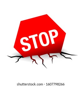 STOP wign or sale tag - red hexagon sticking in cracked surface with place for message test - isaoleted vector element