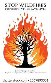 stop wildfire minimalistic flat poster design vector illustration