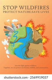 stop wildfires poster design flat vector illustration