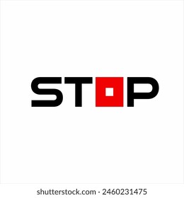 Diseño de palabra "Stop" con Botón de stop en la letra O.